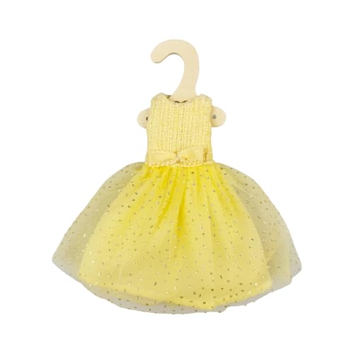 Heless Time2Shine 8513 - Robe en bouclé « Sunshine » en Jaune, avec Jupe en Tulle, Paillettes et nœud, pour poupées mannequins de 29 cm