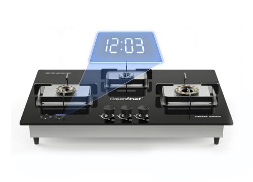 Image of Greenchef Zentro Smart Three burner Glass Hob Top| Digital timer| Featured with Flame failure| Black Color| High efficiency tornado Burners| Dual Purpose Hob(Built In Or Counter top)