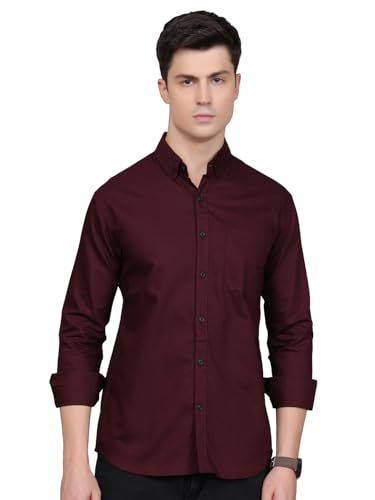 Image of Majestic Man Classic Slim Fit Solid Cotton Casual Shirt with Button-Down Collar