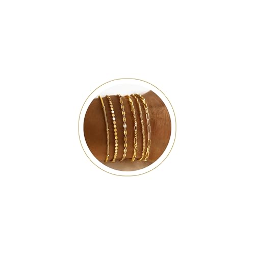 Tewiky Waterproof Gold Bracelets for Women Non Tarnish - Dainty Stack 14K Gold Plated/Sterling...