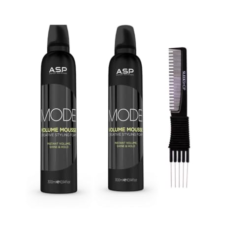 yper Asp Mode Volume Mousse Creative Styling Foam (10.1 oz) with Teasing Comb Pack 2, Black
