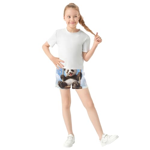 Playful Panda Sky Blue Girls Lounge Shorts Athletic Youth Pajama Active Summer Clothes Cute Animal Print, X-Small2