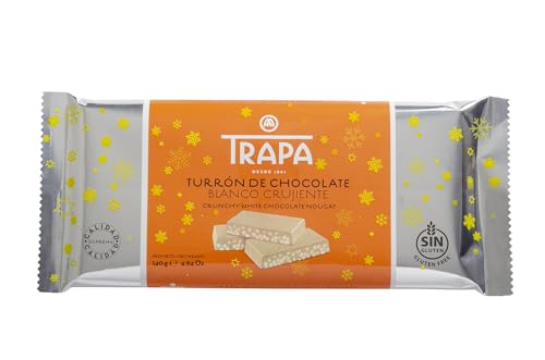 TRAPA | Turrón de Chocolate Blanco Crujiente | 140 g | Sin Gluten y Sin Aceite de Palma