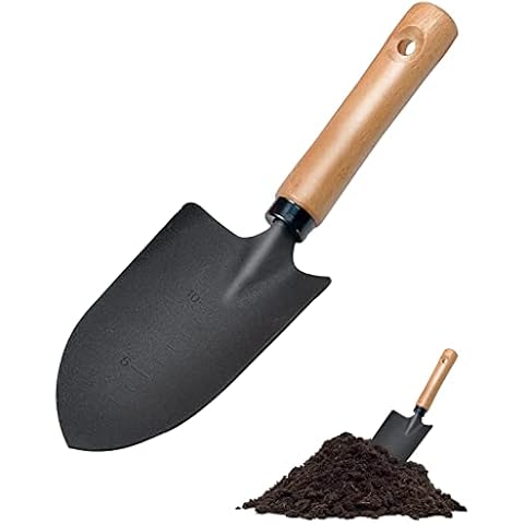 Jetisva Hand Garden Trowel Carbon Steel Small Shovel Angled Bend-Proof Digging Garden Spade with Measuring Depth Mark Heavy Duty Garden Shovel Metal Detecting for Gardening Transplanting Planting Soil Cover
