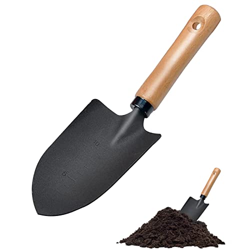 Jetisva Cazzuola da giardino in acciaio al carbonio, piccola pala angolata, a prova di piegatura, per scavare, misurare la profondità, resistente, per rilevare giardinaggio, trapianto, terreno, nero