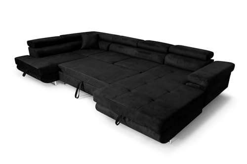 SOFILAND Ecksofa Aller U XXL-Ecksofa mit Schlaffunktion und Zwei Bettkästen in Grau, Linke Seite (Schwarz)
