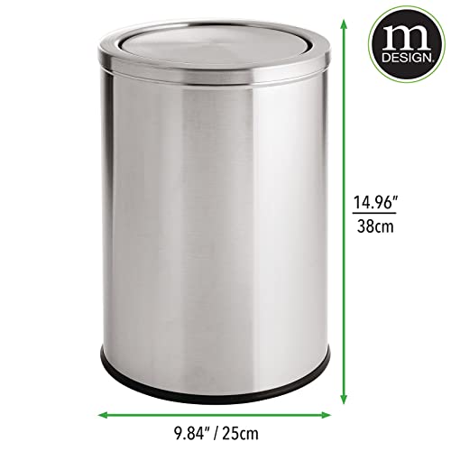 Mdesign Small Round Metal 4.8 Gallon Covered Bathroom Garbage Swing Lid Trash Can Waste Basket Bin For Bathroom, Bedroom, Kitchen, Craft Room, Office, Laundry Room, Garage - Brushed #TOP2
