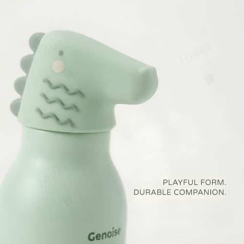 Image of JOUET Kids Stainless Steel Water Bottle 450ml with Mint Green Dinosaur Character Lid, Leakproof Straw Bottle for School, Travel & Daily Use