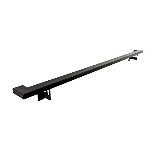 Modern Aluminum Handrail Grab Bar Kit, Adjustable Steel Brackets Included, Returns to Wall, Matt Black Powder Coat (3 Foot Handrail Set)