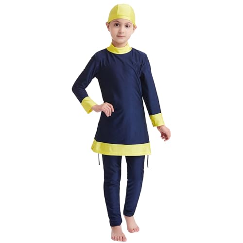Maillot de bain piscine fille 3 pièces manches longues et short tropical 5-14 ans