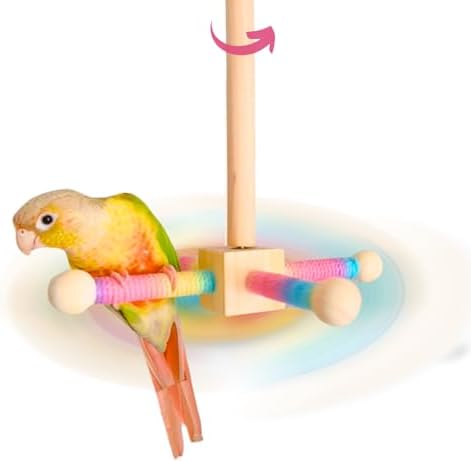 best bird perches for parrotlets that your feathered friend will love 8 Coalinker Bird Toy Spinning Perch for Parakeet Cockatiels, Cage Interactive Wooden Stand for Budgies Conures, Cage Accessories Enrichment Toys for Small Medium Parrots Lovebird Parrotlet