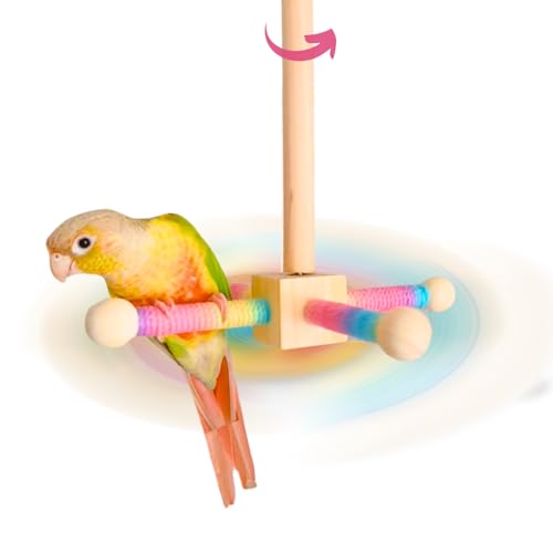 Coalinker Bird Toy Spinning Perch for Parakeet Cockatiels, Cage Interactive Wooden Stand for Budgies Conures, Cage Accessories Enrichment Toys for Small Medium Parrots Lovebird Parrotlet
