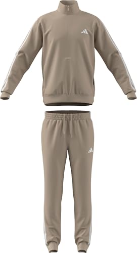 adidas Herren SPORTSWEAR BASIC 3 STRIPES TRICOT TRACKSUIT, Crystal Linen/white, L