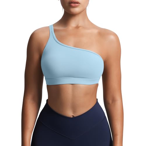 Image of Aoxjox Astoria One Shoulder Sports Bra | asymmetrical workout top, women's fitness training gym yoga crop tank, 4-way stretch, moisture-wicking