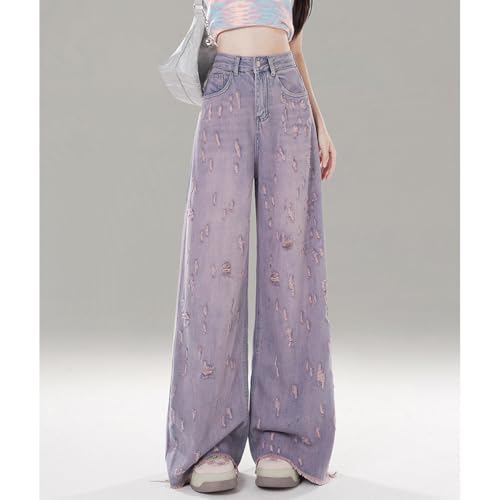 Fashion Vintage Women's High Waisted Straight Leg Jeans Y2K Casual Streetwear Fringe Gradual Denim Pants4