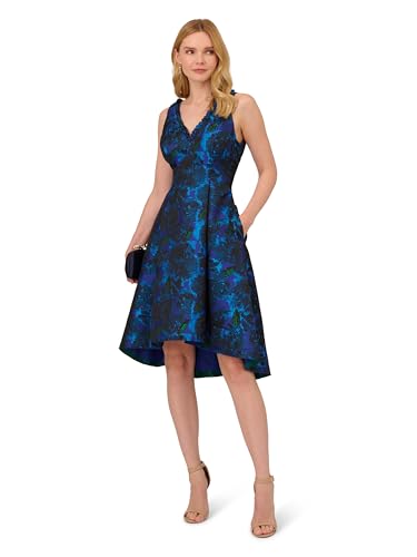 Image of Adrianna Papell Printed Jacquard High-Low Hem Party Dress