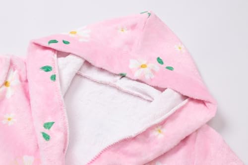 Image of Umeyda Girls Fleece Hooded Robes, Warm Printed Bath Robe for Kids Soft Fuzzy Bathrobe for Gifts