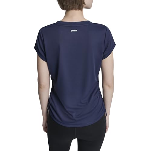 Image of DKNY Women's Short Sleeve V-Neck Tech Ruched Side Seam Active T-Shirt