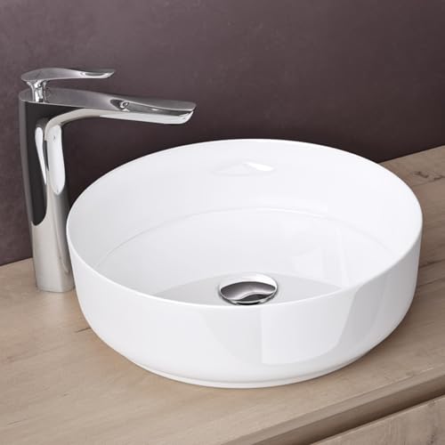 doporro Aufsatzwaschbecken Keramik Waschbecken Rund Waschschlae 40x40x13 cm Gäste-WC weiß glänzend Handwaschbecken Waschtisch Brüssel203
