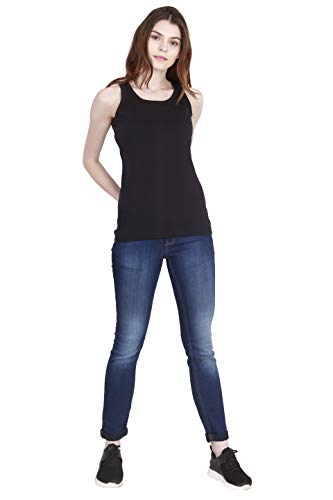 Image of FLEXIMAA Women's Cotton Plain Round Neck Sleeveless T-Shirt