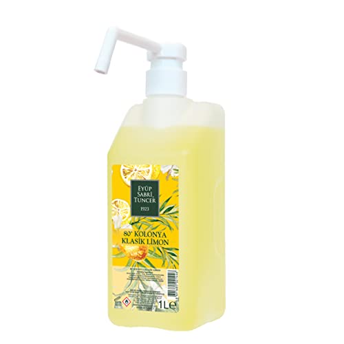 Eyüp Sabri Tuncer Kolonya Limon 80°, 1 litro, agua aromática tradicional turca, agua de manos, afeitar, afeitar, colonia en espray para hombre, Eau de Colonia - Classic Lemon (limón)