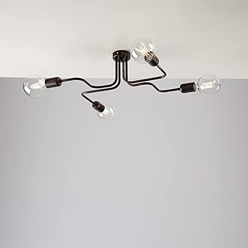 Plafonnier industriel noir et cuivre 4 lumieres orientables chambre