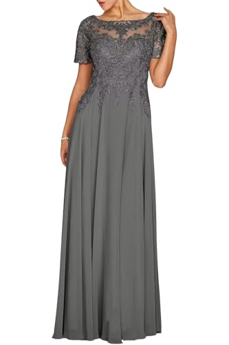 Short Sleeves Formal Mother of The Bride Dress for Women Chiffon Lace Applique Mother of Groom Dress for Mom ZXLM035