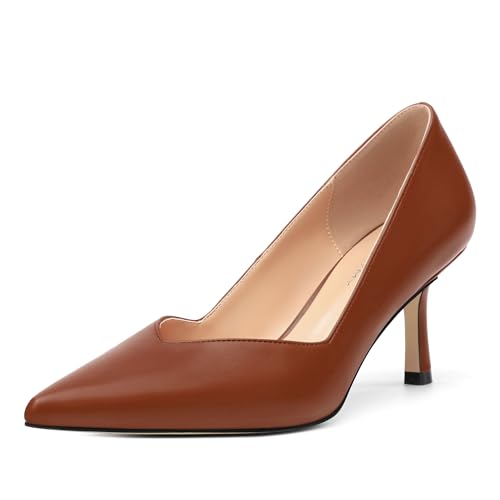 Image of Women Pointed Closed Toe 2.5 Inch Kitten Heel Slip On Pumps | Elegant Comfort Formal Dress Footwear, Versatile Ladies Shoes For Office Wedding Party Evening Daily Occasions