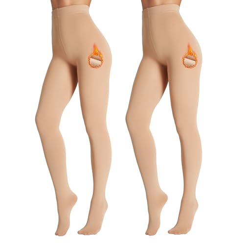 Seidiva Medias Termicas Mujer Invierno Con Forro Polar, Cómodas y Suaves Opacas(2 Color Piel,S-M)