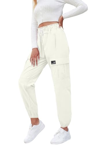 Image of Cromoncent Girls&Womens Cargo Pants Elastic Waist Lightweight Outdoor Jogger Pants, 6 Years - XX-Large