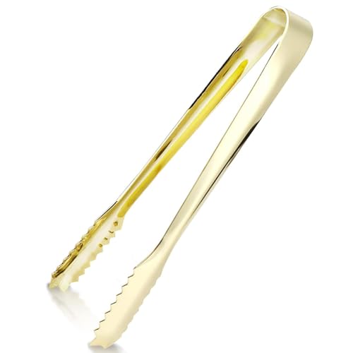 Stainless Steel Gold Ice Tongs - Mini Bar Sugar & Candy Serving Utensil for Appetizers, Salads, and Ice Buckets (Elegant Gold Finish)