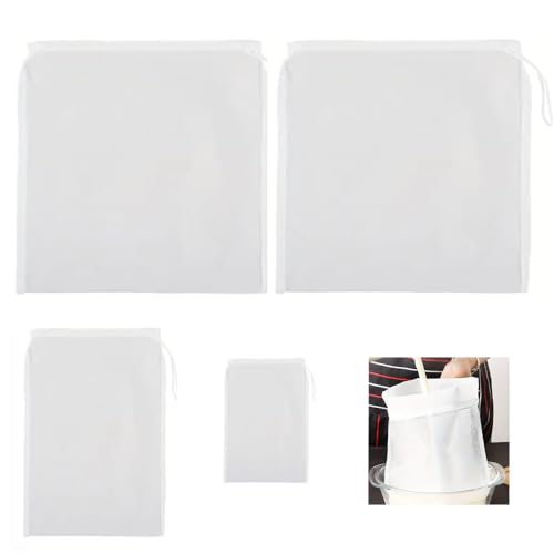 Firavggu 4 STK Filterbeutel Siebbeutel 120Micro Pressbeutel Brew Bag Nylon Hopfenfilter 3 Größe Bier Weiss Presssack Filtertuch Auspresstuch Passiertuch Nussmilchbeutel für Obstpresse Wein Marmelade
