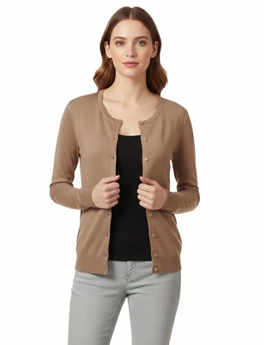 Image of Allsense Women's Long-Sleeve Crewneck Cardigan | Classic Button Down Sweater, Soft Fine Knit, Lightweight
