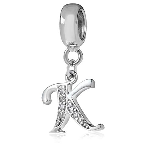 Letter Charm 925 Sterling Silver Beads Alphabet Charms K Charm Anniversary Charm Words Charm fits Pandora Charms Bracelet (K) Cover