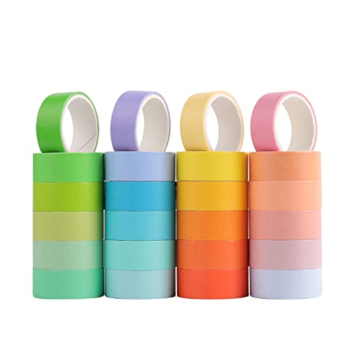 Cotrida Juego de 24 rollos de cinta Washi, cinta adhesiva de color macaron de 15 mm, cinta decorativa para diario de viñetas, álbumes de recortes, manualidades y manualidades, tablero de visión,