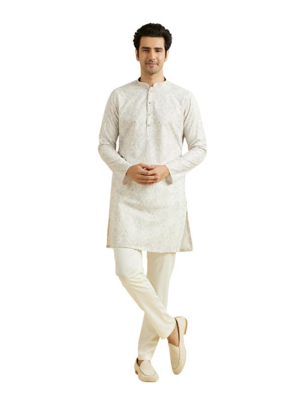 manyavar Men's Printed & Chikankari Embroidered Kurta Trouser Set (2pcs)-picture-29