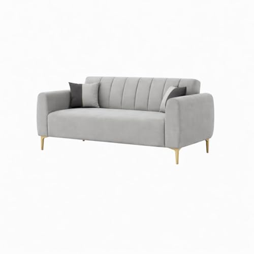 Image of Habibi Rich Velvet Suede 3+2 Seater Sofa Set | Spacious Soft Touch Comfort Seating | 5 Person Seating | Modern Living Room Sofa Set (Light Gray)