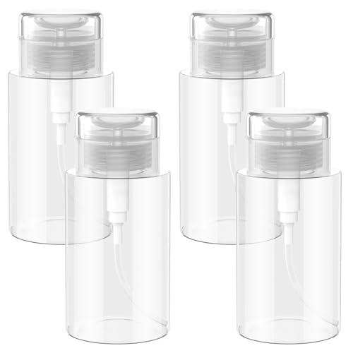 Brysalis 4 Stück Spenderflasche Nachfüllbar, Transparente Kunststoff Pumpflaschen, Pumpspender Reisen Transparente, Dispenser Pumpflasche Nagellackentferner für Flüssigkeiten, Alkohol(200ml)