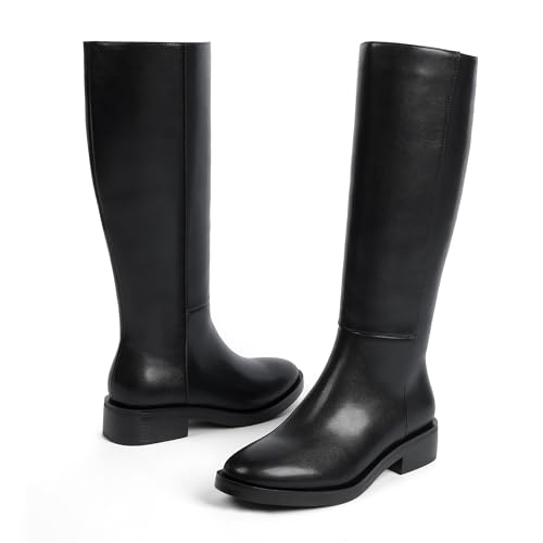 Modatope Knee High Boots Women Round Toe Chunky Low Flat Heel Side Zipper Fall Tall Boots for Women2