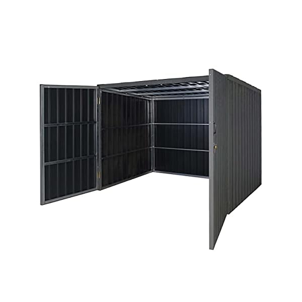 Mendler WPC-Fahrradgarage HWC-J29, Geräteschuppen Fahrradbox, Metall Holzoptik abschließbar - 4 Räder 172x213x160cm grau