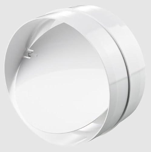 Rohrverbinder mit Rückstauklappe 100 mm Lüftungsrohr Rundrohr Verbinder Ab-Zuluft Rohr Lüftung Kanal PVC Verbindungsstück ABS Kunststoff Weiß Ø 100 mm