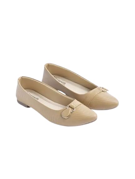 Women's Beige Pointed Toe Ballet Flats with Metal Heart Buckle | Comfortable Slip-On Bellies for Women | Lightweight Casual, Office Wear, Formal Flat Shoes-image-15