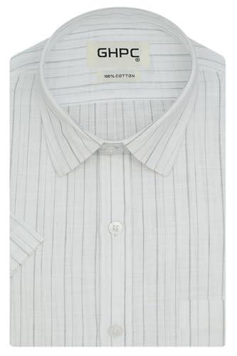 Image of GHPC Cotton Linen Striped Half Sleeves Regular Fit Formal Shirt for Men
