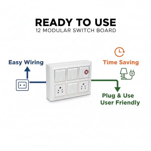 Image of A1 LED 12 Modular Gang Box Switch Board with 7 Switches, 2 Socket & Indicator | Wall Mounted Electrical Panel for Home, Kitchen, Office | Heavy Duty Shockproof Durable Design