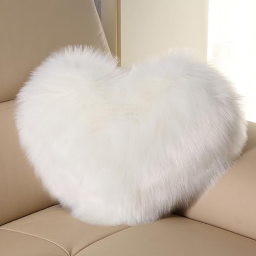 Coussins de canapé en polaire pelucheuse et douce en fausse fourrure - Coussin en forme de cœur - Coussin en peluche - Coussin décoratif en peluche confortable pour...