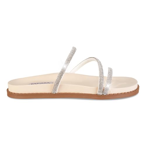 Papete Feminina Strass Birken Rasteira Chinelo Casual (OffWhite, BR, Adulto, Numérico, 36)