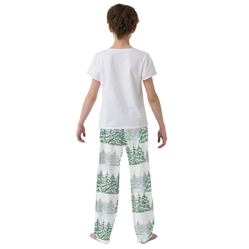 Boys' Pants Christmas Watercolor Pine Trees Forest Long Bottoms Jogger Pants Elastic Waist Trousers with Pockets S-XL3