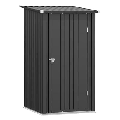 Greesum 3×3FT Outdoor Storage Shed, Metal Sheds with Sloping Roof and Lockable Single Door, Steel Tool Shed for Backyard, Bike, Patio, Garage, Lawn, Black