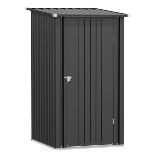 Greesum-33FT-Outdoor-Storage-Shed-Metal-Sheds-with-Sloping-Roof-and-Lockable-Single-Door-Steel-Tool-Shed-for-Backyard-Bike-Patio-Garage-Lawn-Black