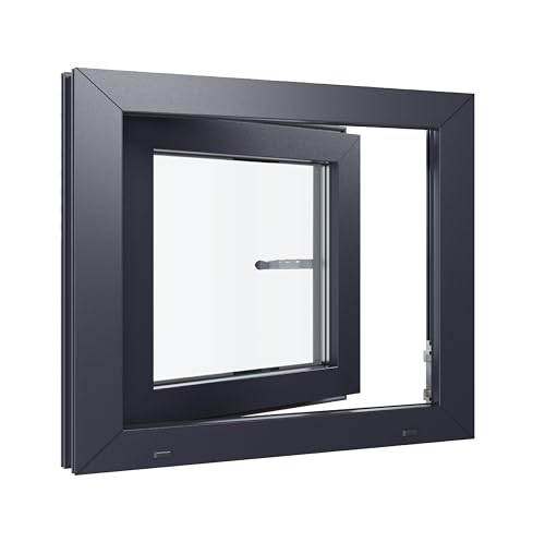 Kunststofffenster Kellerfenster Fenster - 3-fach Verglasung - weiß/anthrazit - 500x400 mm DIN Links